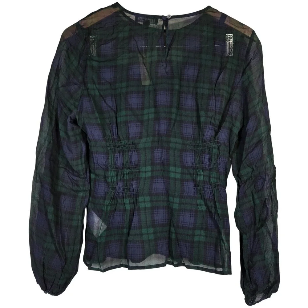J. Crew Chiffon shirred-waist top in Black Watch tartan Cooper‎ Green Blue 6 NWT